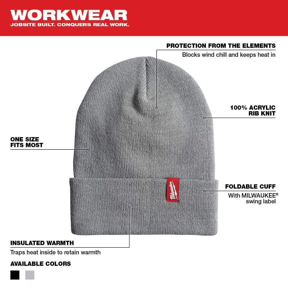 Milwaukee Men's Gray Acrylic Cuffed Beanie Hat 2 Milwaukee Men's Gray Acrylic Cuffed Beanie Hat - Image 2