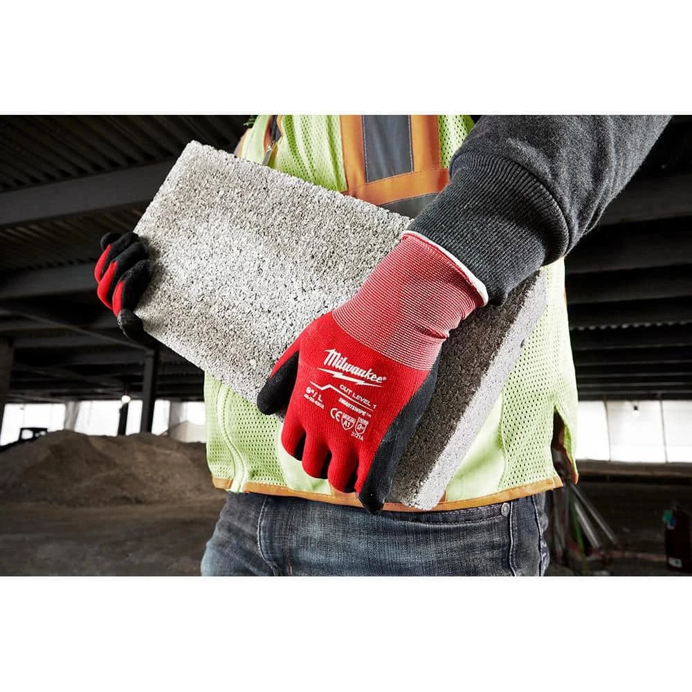 Milwaukee Medium Red Nitrile Level 1 Cut Resistant Dipped Work Gloves 7 Milwaukee Medium Red Nitrile Level 1 Cut Resistant Dipped Work Gloves - Image 7