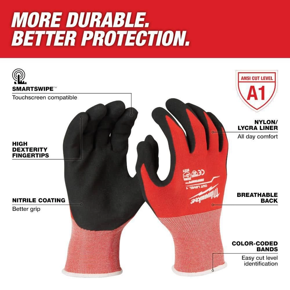 Milwaukee Large Red Nitrile Level 1 Cut Resistant Dipped Work Gloves (4-Pack) 3 Milwaukee Large Red Nitrile Level 1 Cut Resistant Dipped Work Gloves (4-Pack) - Image 3