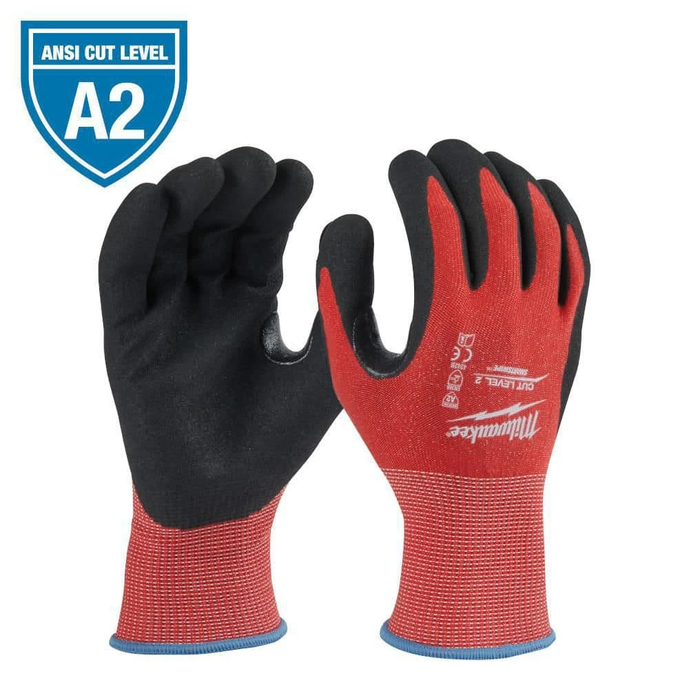 Milwaukee Medium Red Nitrile Level 2 Cut Resistant Dipped Work Gloves 2 Milwaukee Medium Red Nitrile Level 2 Cut Resistant Dipped Work Gloves - Image 2