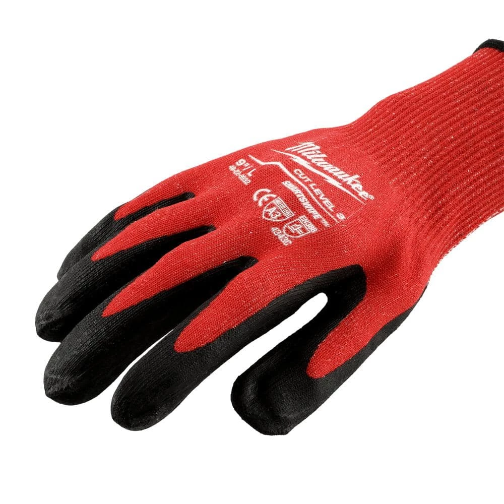 Milwaukee Large Red Nitrile Level 3 Cut Resistant Dipped Work Gloves 4 Milwaukee Large Red Nitrile Level 3 Cut Resistant Dipped Work Gloves - Image 4