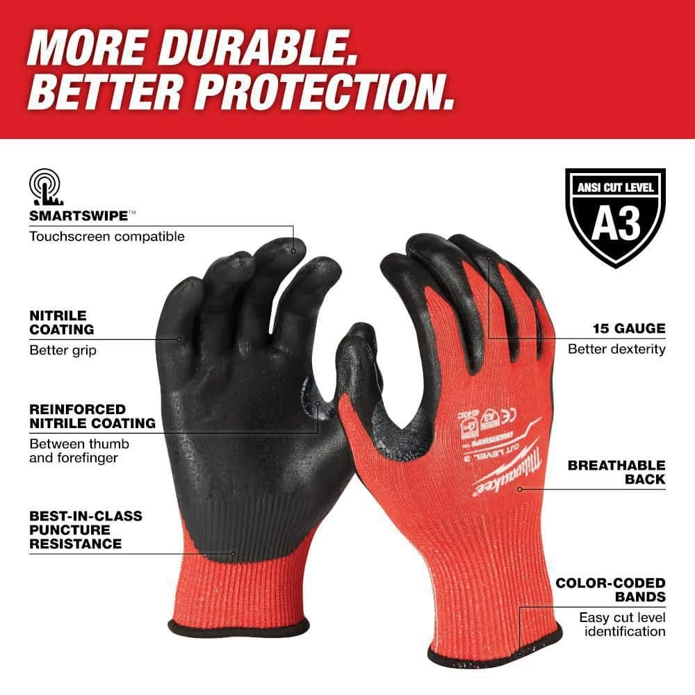 Milwaukee XX-Large Red Nitrile Level 3 Cut Resistant Dipped Work Gloves (12-Pack) 3 Milwaukee XX-Large Red Nitrile Level 3 Cut Resistant Dipped Work Gloves (12-Pack) - Image 3