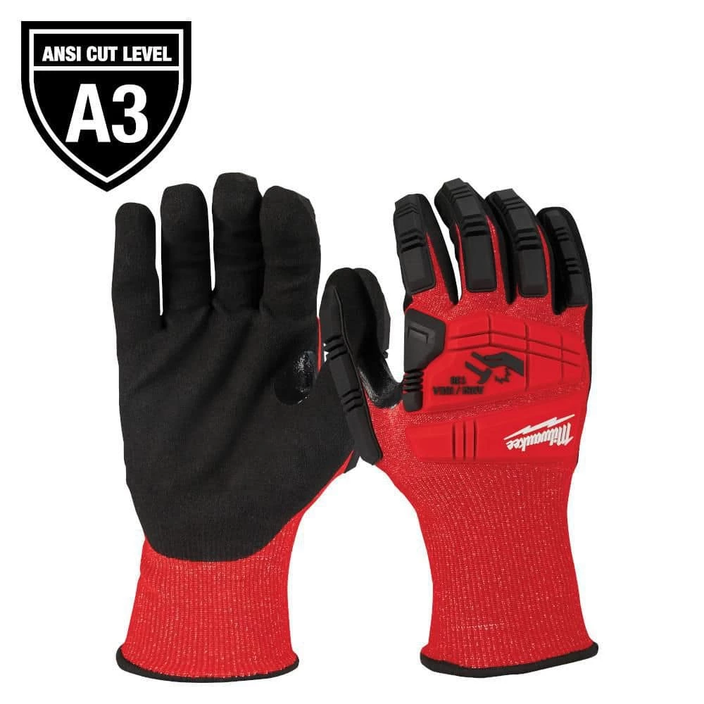Milwaukee Large Red Nitrile Impact Level 3 Cut Resistant Dipped Work Gloves 1 Milwaukee Large Red Nitrile Impact Level 3 Cut Resistant Dipped Work Gloves