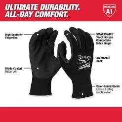 Milwaukee Large Black Nitrile Level 1 Cut Resistant Dipped Work Gloves -Workwear Sales Store milwaukee work gloves 48 73 8902 40 1000