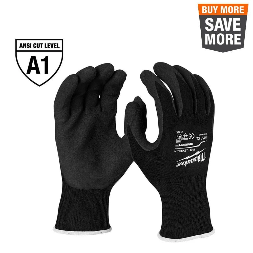 Milwaukee X-Large Black Nitrile Level 1 Cut Resistant Dipped Work Gloves 1 Milwaukee X-Large Black Nitrile Level 1 Cut Resistant Dipped Work Gloves