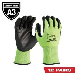 Milwaukee Large High Visibility Level 3 Cut Resistant Polyurethane Dipped Work Gloves (12-Pack)