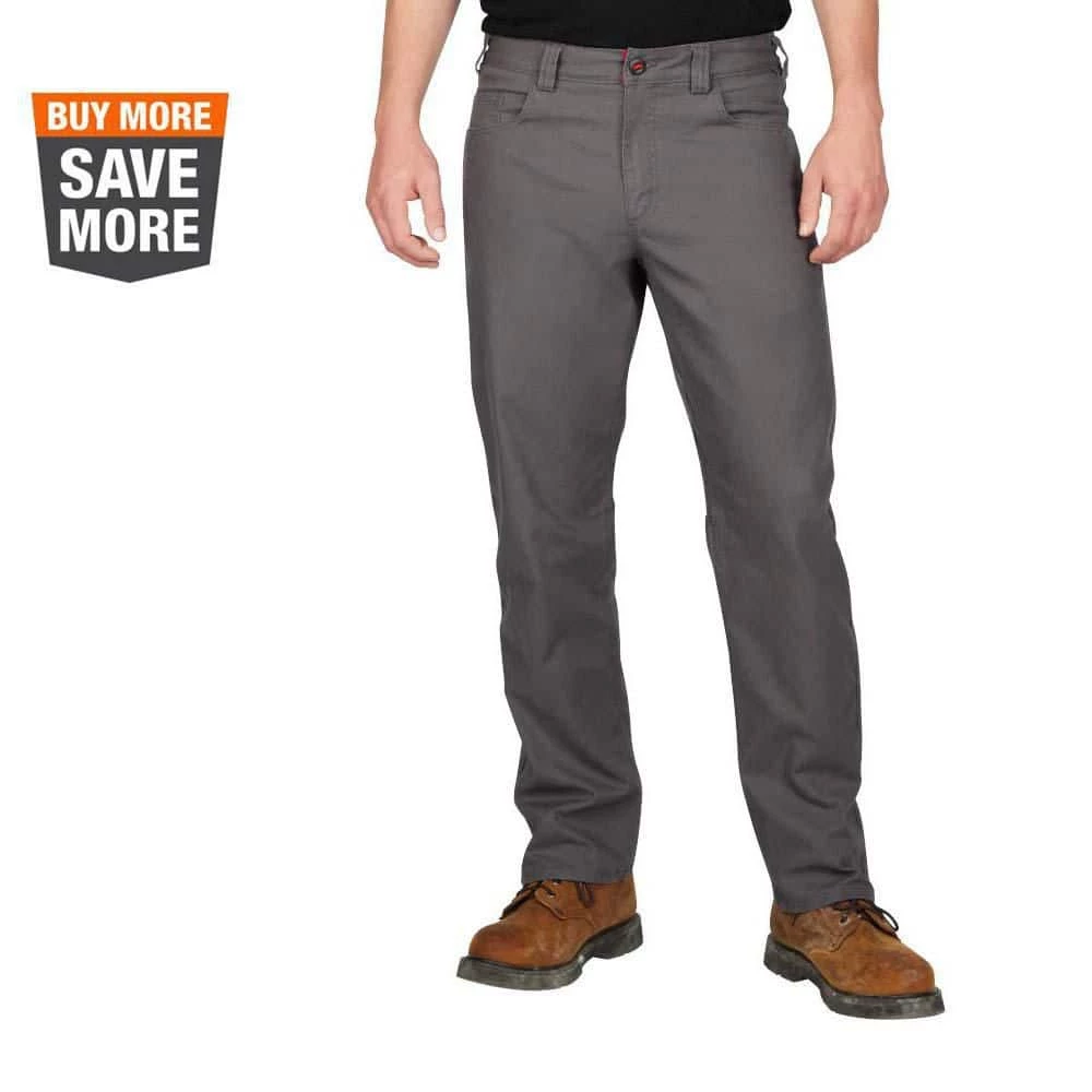 Milwaukee Men's 34 in. x 30 in. Gray Cotton/Polyester/Spandex Flex Work Pants with 6 Pockets 1 Milwaukee Men's 34 in. x 30 in. Gray Cotton/Polyester/Spandex Flex Work Pants with 6 Pockets