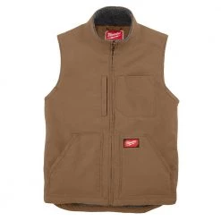 Milwaukee Men's Medium Brown Heavy-Duty Sherpa-Lined Vest with 5-Pockets -Workwear Sales Store milwaukee work vests 801br m 1d 1000