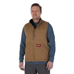 Milwaukee Men's X-Large Brown Heavy-Duty Sherpa-Lined Vest with 5-Pockets